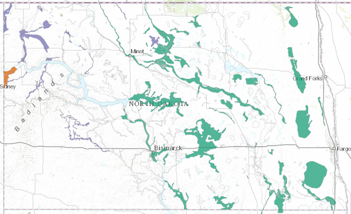 Map of North Dakota grwoundwater monitoring.