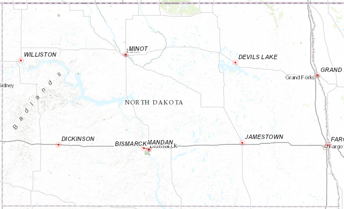 Map of North Dakota surface water stations.